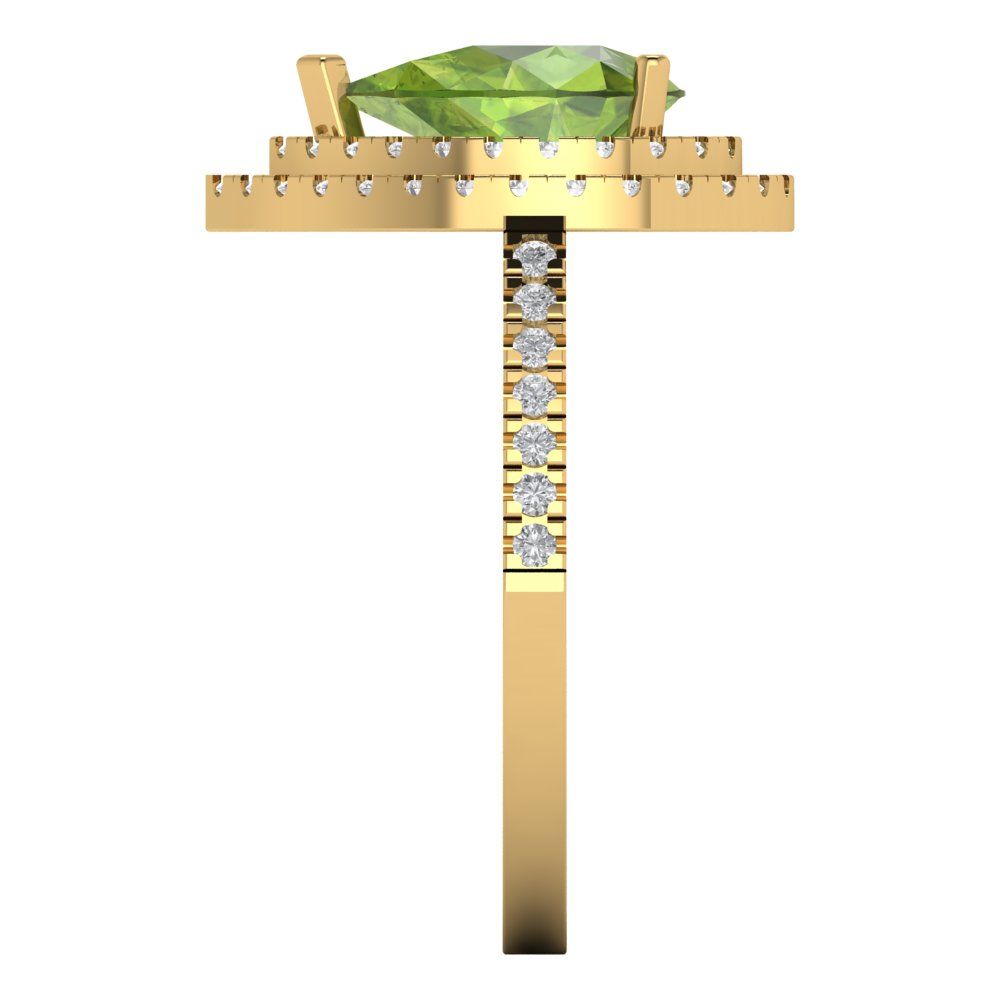 2.48 cttw Natural Peridot Hidden Halo Engagement Ring - Solid Yellow Gold (VVS1, Pear Cut,10X7mm )