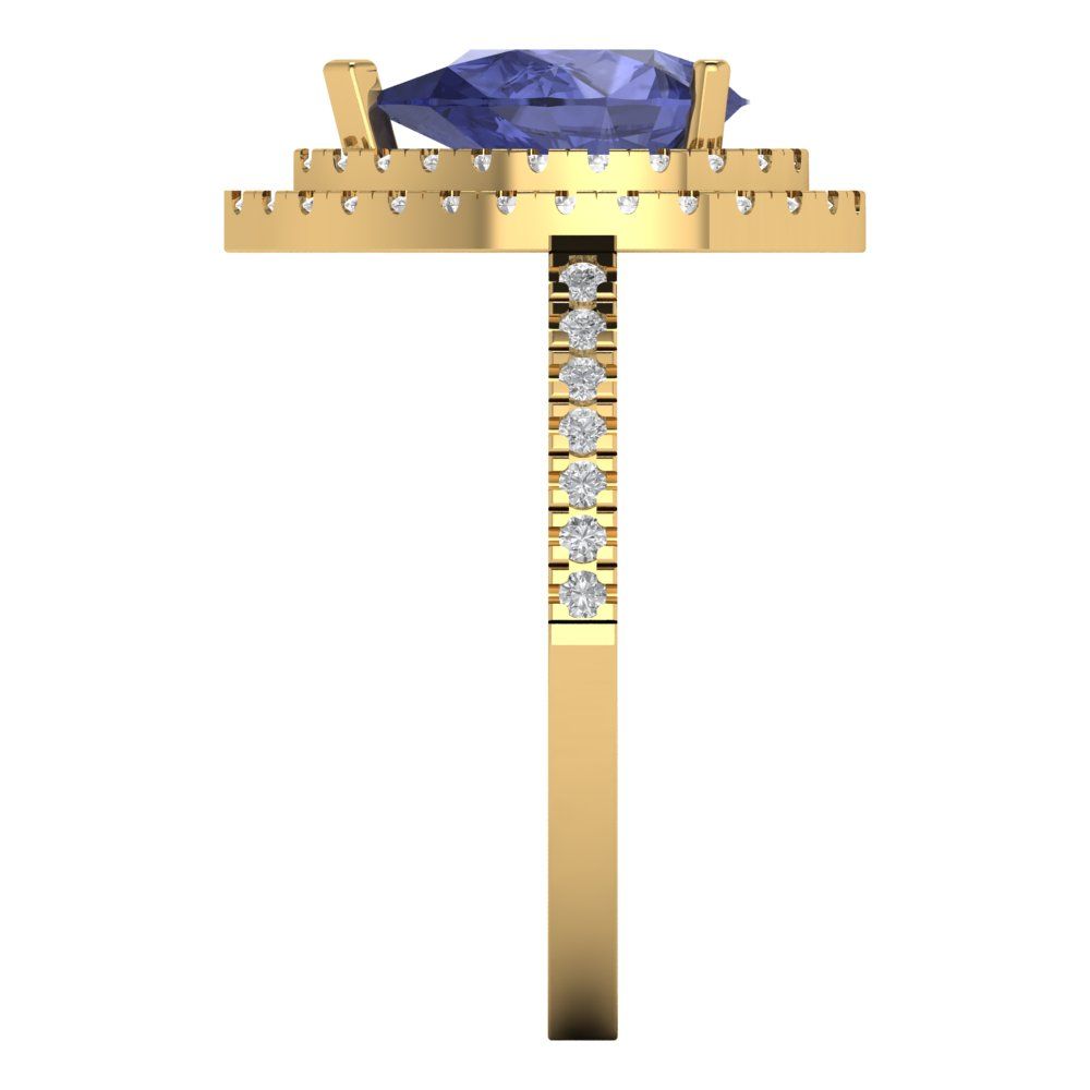 2.48 cttw Simulated Tanzanite Hidden Halo Engagement Ring - Solid Yellow Gold (VVS1, Pear Cut,10X7mm )