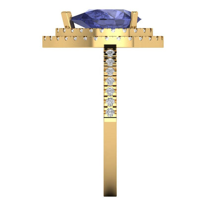 2.48 cttw Simulated Tanzanite Hidden Halo Engagement Ring - Solid Yellow Gold (VVS1, Pear Cut,10X7mm )