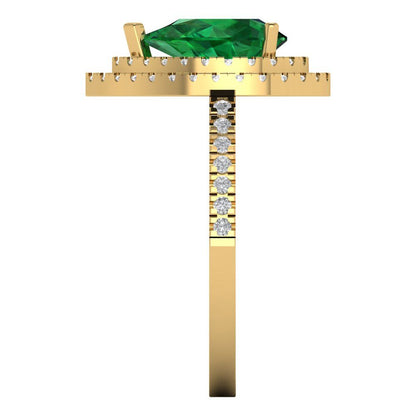 2.48 cttw Simulated Emerald Hidden Halo Engagement Ring - Solid Yellow Gold (VVS1, Pear Cut,10X7mm )