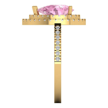 2.48 cttw Zirconia Simulated Pink Diamond Hidden Halo Engagement Ring - Solid Yellow Gold (VVS1, Pear Cut,10X7mm )