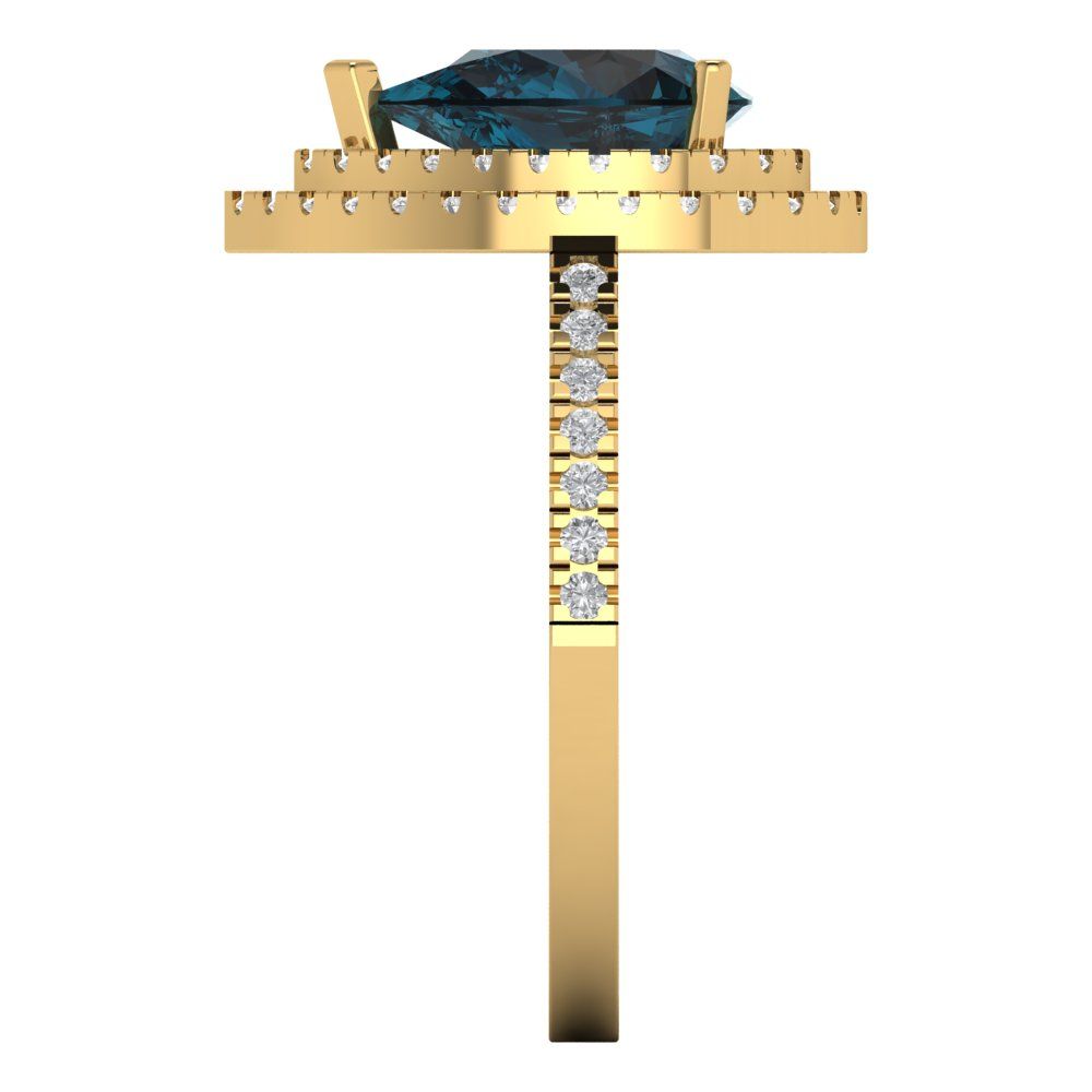 2.48 cttw Natural London Blue Topaz Hidden Halo Engagement Ring - Solid Yellow Gold (VVS1, Pear Cut,10X7mm )