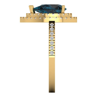 2.48 cttw Natural London Blue Topaz Hidden Halo Engagement Ring - Solid Yellow Gold (VVS1, Pear Cut,10X7mm )