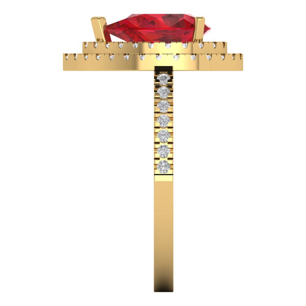 2.48 cttw Simulated Ruby Hidden Halo Engagement Ring - Solid Yellow Gold (VVS1, Pear Cut,10X7mm )