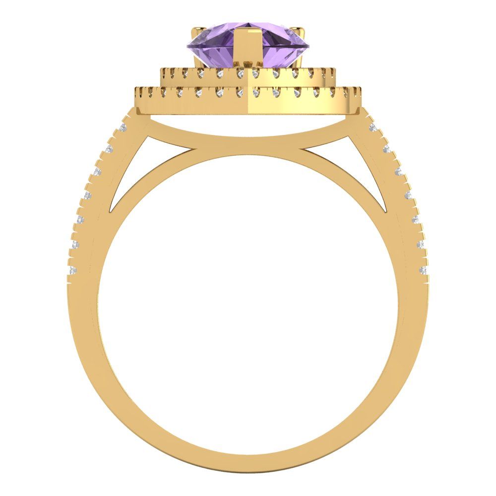 2.48 cttw Simulated Alexandrite Hidden Halo Engagement Ring - Solid Yellow Gold (VVS1, Pear Cut,10X7mm )