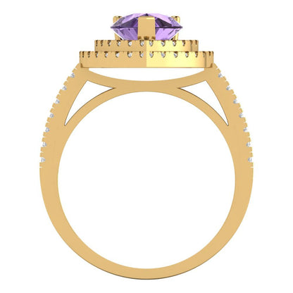 2.48 cttw Simulated Alexandrite Hidden Halo Engagement Ring - Solid Yellow Gold (VVS1, Pear Cut,10X7mm )