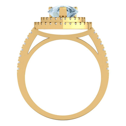 2.48 cttw Natural Swiss Blue Topaz Hidden Halo Engagement Ring - Solid Yellow Gold (VVS1, Pear Cut,10X7mm )