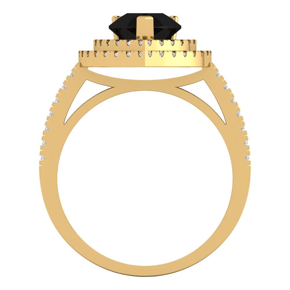 2.48 cttw Natural Onyx Hidden Halo Engagement Ring - Solid Yellow Gold (VVS1, Pear Cut,10X7mm )