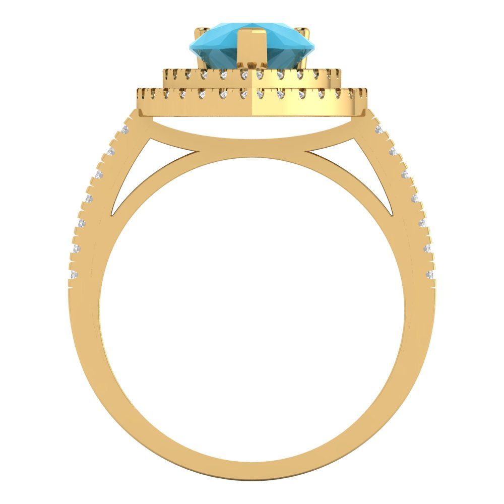 2.48 cttw Simulated Turquoise Hidden Halo Engagement Ring - Solid Yellow Gold (VVS1, Pear Cut,10X7mm )