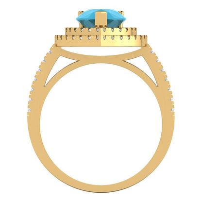 2.48 cttw Simulated Turquoise Hidden Halo Engagement Ring - Solid Yellow Gold (VVS1, Pear Cut,10X7mm )