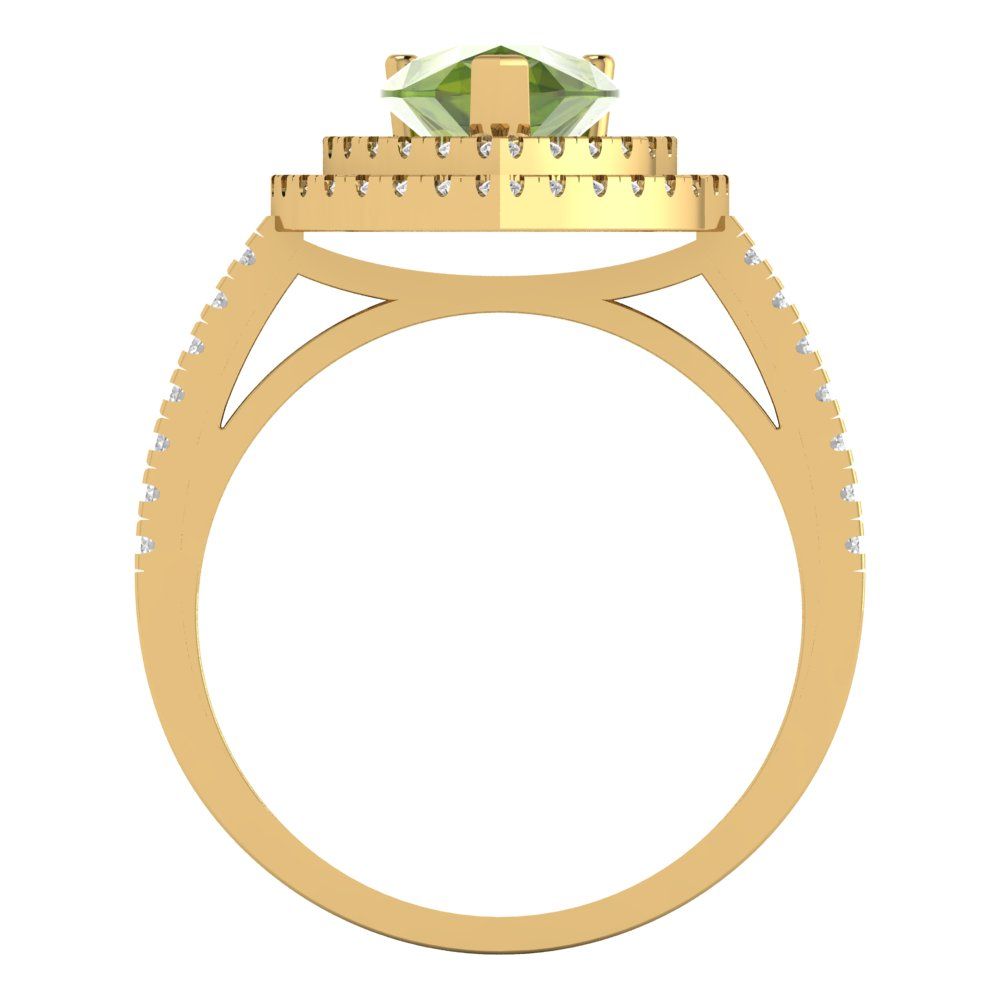 2.48 cttw Natural Peridot Hidden Halo Engagement Ring - Solid Yellow Gold (VVS1, Pear Cut,10X7mm )