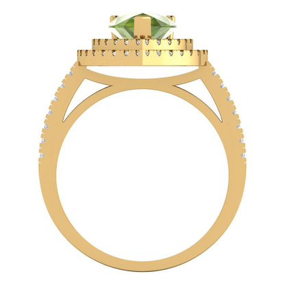 2.48 cttw Natural Peridot Hidden Halo Engagement Ring - Solid Yellow Gold (VVS1, Pear Cut,10X7mm )