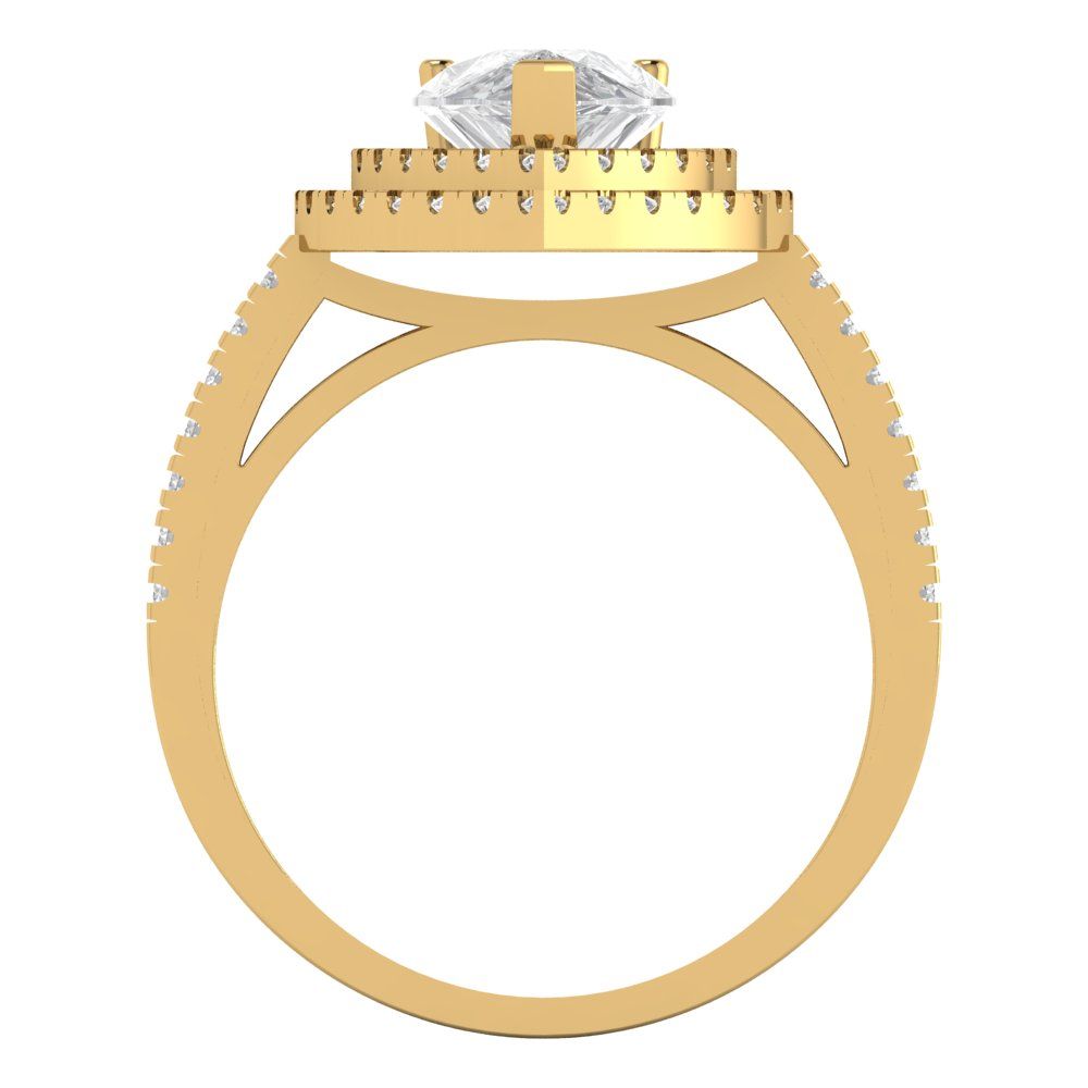 2.48 cttw Moissanite Hidden Halo Engagement Ring - Solid Yellow Gold (VVS1, Pear Cut,10X7mm )