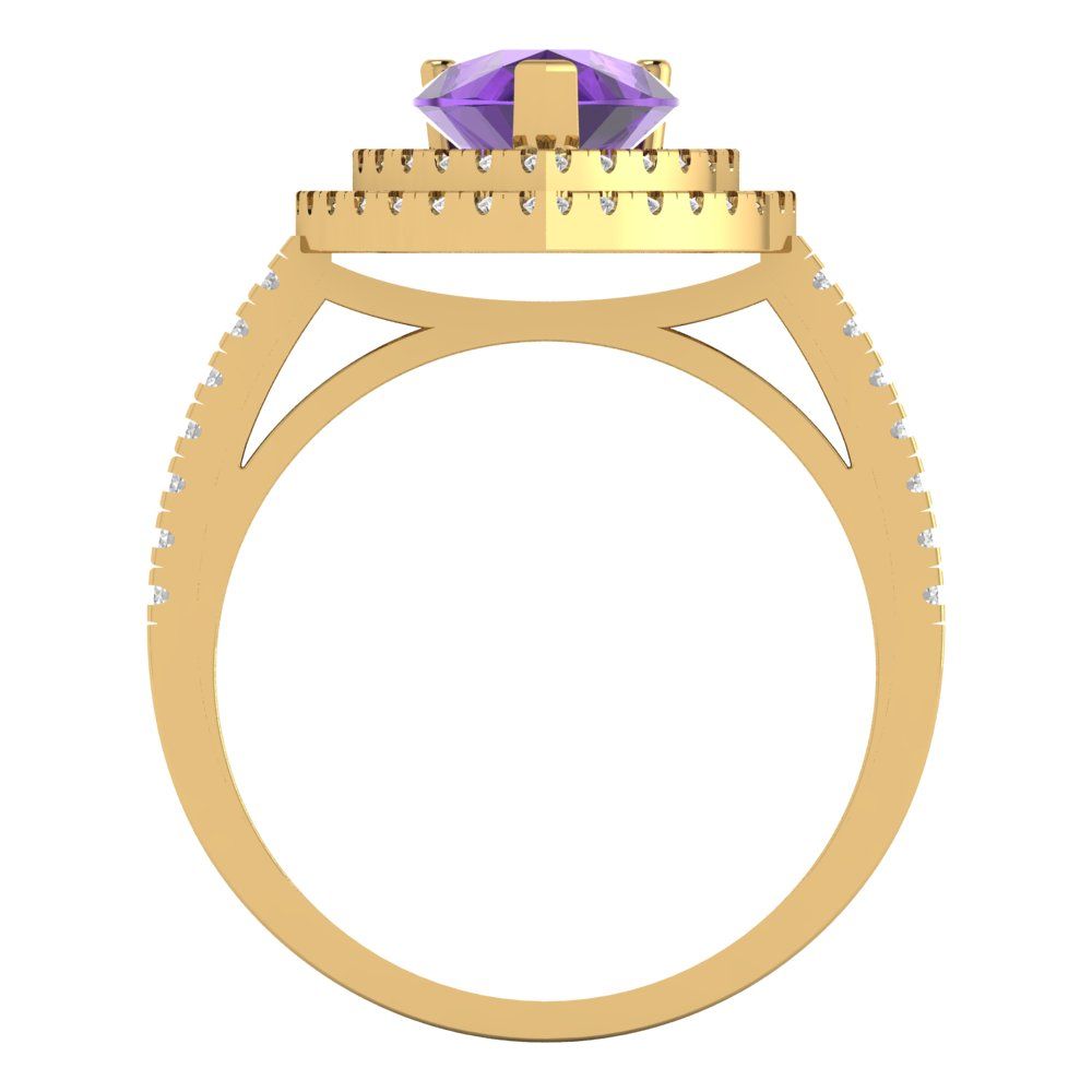 2.48 cttw Natural Amethyst Hidden Halo Engagement Ring - Solid Yellow Gold (VVS1, Pear Cut,10X7mm )