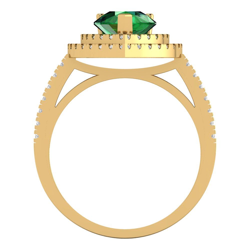 2.48 cttw Simulated Emerald Hidden Halo Engagement Ring - Solid Yellow Gold (VVS1, Pear Cut,10X7mm )