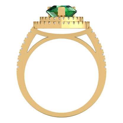 2.48 cttw Simulated Emerald Hidden Halo Engagement Ring - Solid Yellow Gold (VVS1, Pear Cut,10X7mm )