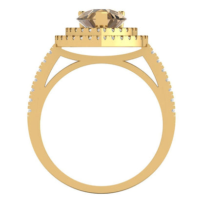 2.48 cttw Zirconia Simulated Champagne Diamond Hidden Halo Engagement Ring - Solid Yellow Gold (VVS1, Pear Cut,10X7mm )
