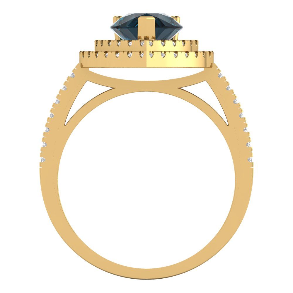 2.48 cttw Natural London Blue Topaz Hidden Halo Engagement Ring - Solid Yellow Gold (VVS1, Pear Cut,10X7mm )