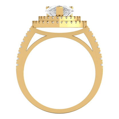 2.48 cttw White Sapphire Hidden Halo Engagement Ring - Solid Yellow Gold (VVS1, Pear Cut,10X7mm )
