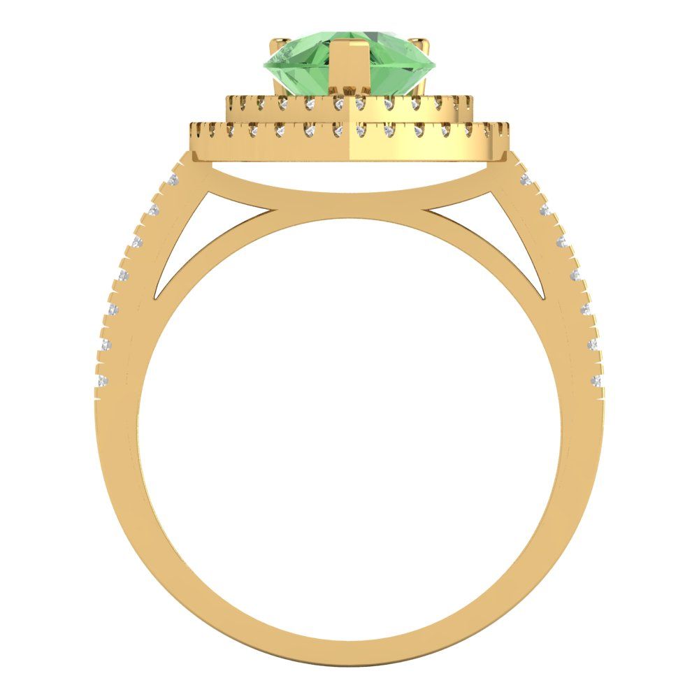 2.48 cttw Zirconia Simulated Green Diamond Hidden Halo Engagement Ring - Solid Yellow Gold (VVS1, Pear Cut,10X7mm )