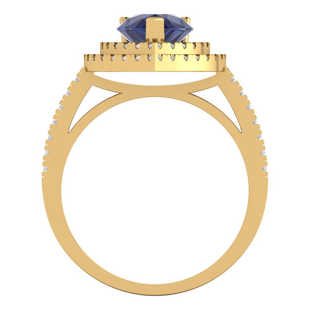 2.48 cttw Simulated Blue Sapphire Hidden Halo Engagement Ring - Solid Yellow Gold (VVS1, Pear Cut,10X7mm )