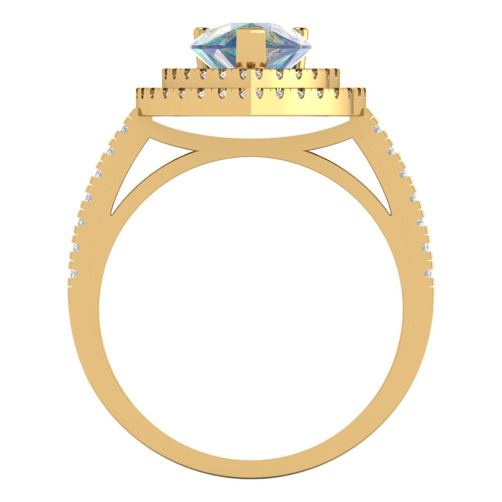 2.48 cttw Blue Moissanite Hidden Halo Engagement Ring - Solid Yellow Gold (VVS1, Pear Cut,10X7mm )