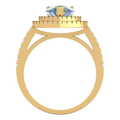 2.48 cttw Blue Moissanite Hidden Halo Engagement Ring - Solid Yellow Gold (VVS1, Pear Cut,10X7mm )