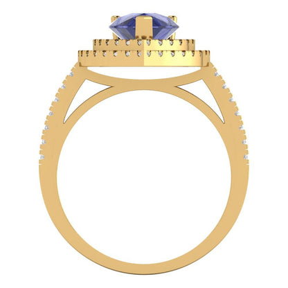 2.48 cttw Simulated Tanzanite Hidden Halo Engagement Ring - Solid Yellow Gold (VVS1, Pear Cut,10X7mm )