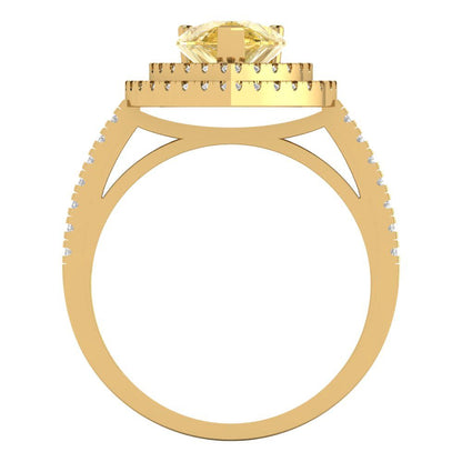 2.48 cttw Zirconia Simulated Yellow Diamond Hidden Halo Engagement Ring - Solid Yellow Gold (VVS1, Pear Cut,10X7mm )