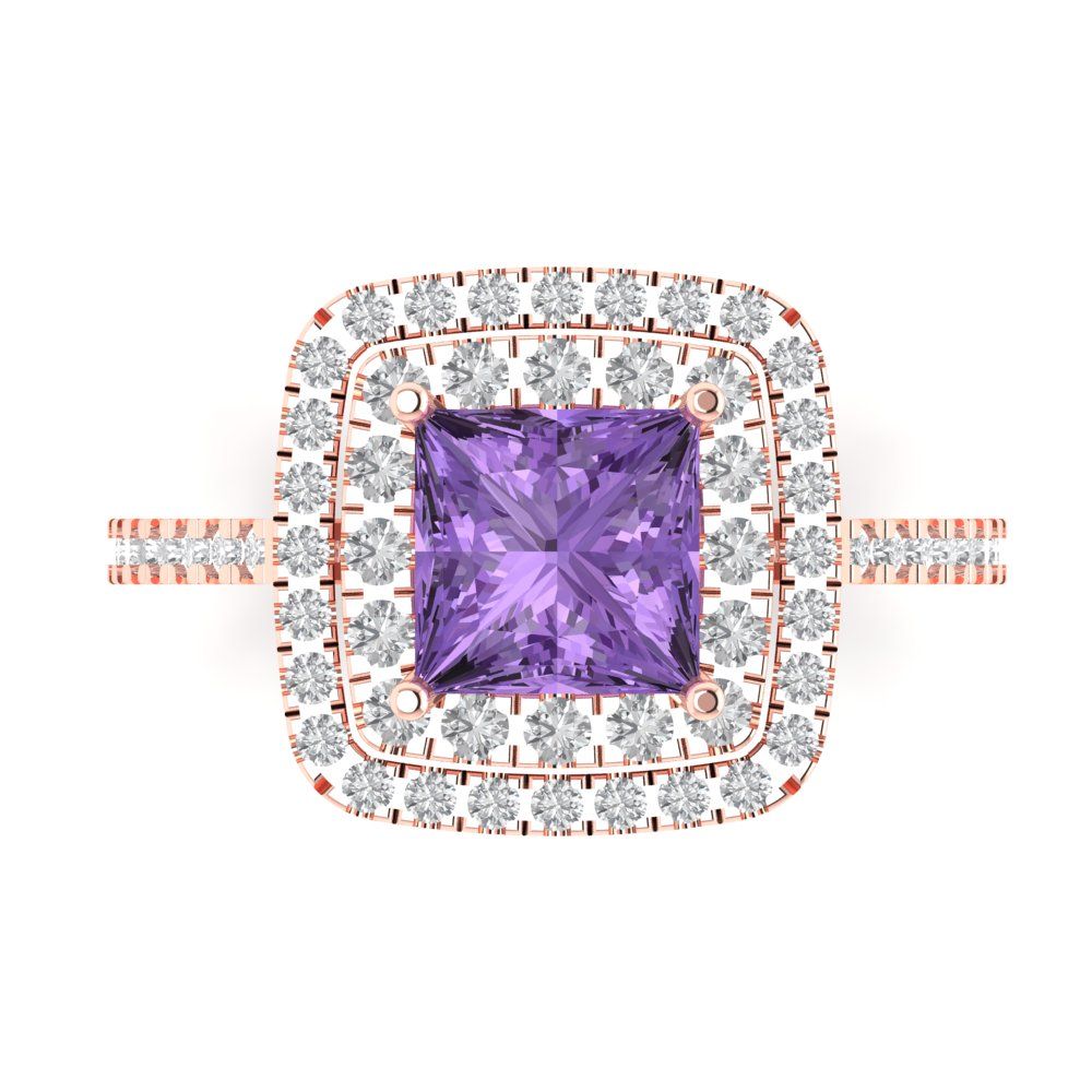 2.07 cttw Simulated Alexandrite Hidden Halo Engagement Ring - Solid Rose Gold (VVS1, Princess Cut,6.5mm)