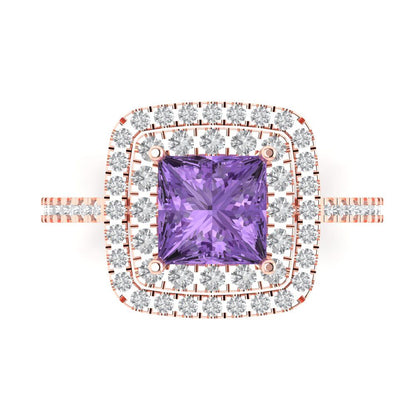 2.07 cttw Simulated Alexandrite Hidden Halo Engagement Ring - Solid Rose Gold (VVS1, Princess Cut,6.5mm)