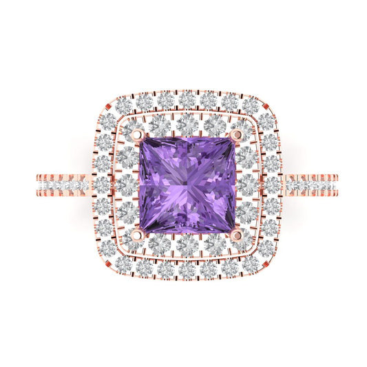 2.07 cttw Simulated Alexandrite Hidden Halo Engagement Ring - Solid Rose Gold (VVS1, Princess Cut,6.5mm)