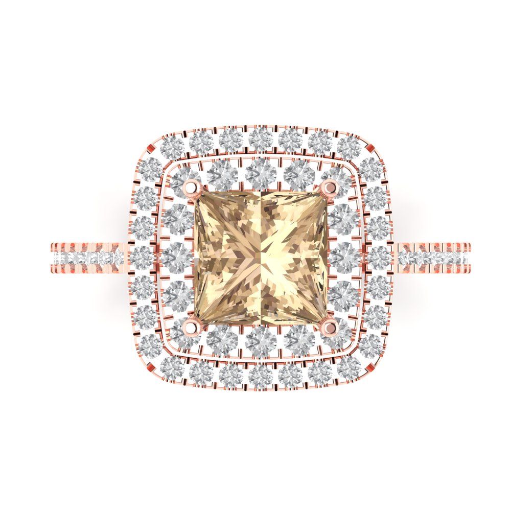 2.07 cttw Yellow Moissanite Hidden Halo Engagement Ring - Solid Rose Gold (VVS1, Princess Cut,6.5mm)
