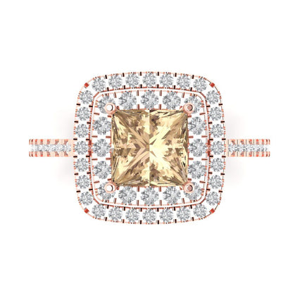 2.07 cttw Yellow Moissanite Hidden Halo Engagement Ring - Solid Rose Gold (VVS1, Princess Cut,6.5mm)