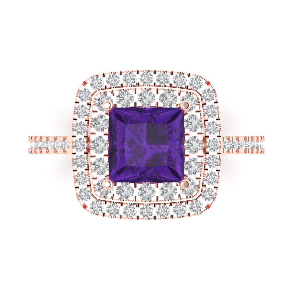2.07 cttw Natural Amethyst Hidden Halo Engagement Ring - Solid Rose Gold (VVS1, Princess Cut,6.5mm)