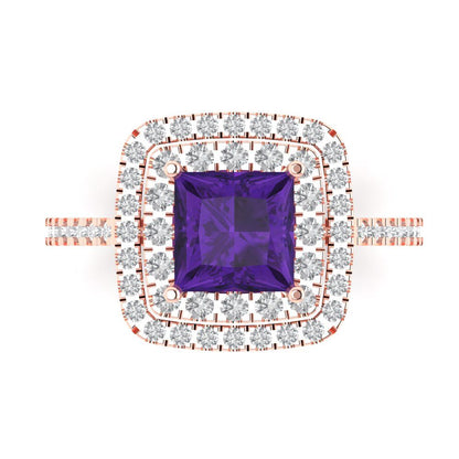 2.07 cttw Natural Amethyst Hidden Halo Engagement Ring - Solid Rose Gold (VVS1, Princess Cut,6.5mm)