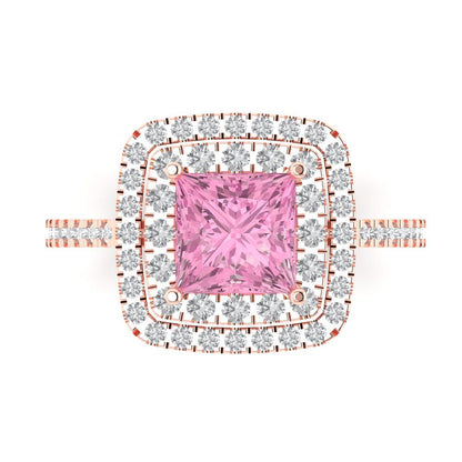 2.07 cttw Zirconia Simulated Pink Diamond Hidden Halo Engagement Ring - Solid Rose Gold (VVS1, Princess Cut,6.5mm)