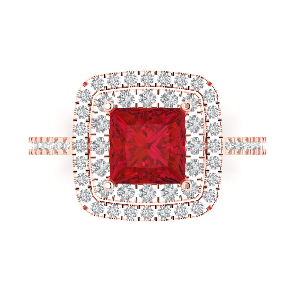 2.07 cttw Simulated Pink Tourmaline Hidden Halo Engagement Ring - Solid Rose Gold (VVS1, Princess Cut,6.5mm)