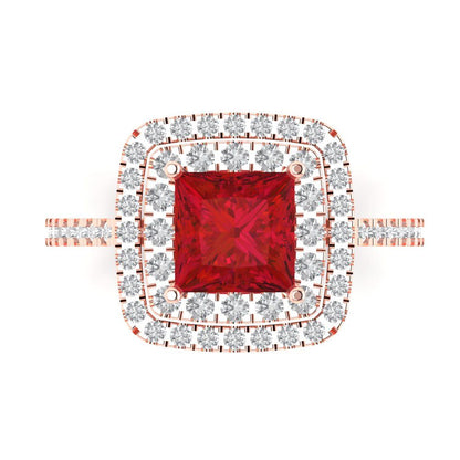 2.07 cttw Simulated Pink Tourmaline Hidden Halo Engagement Ring - Solid Rose Gold (VVS1, Princess Cut,6.5mm)