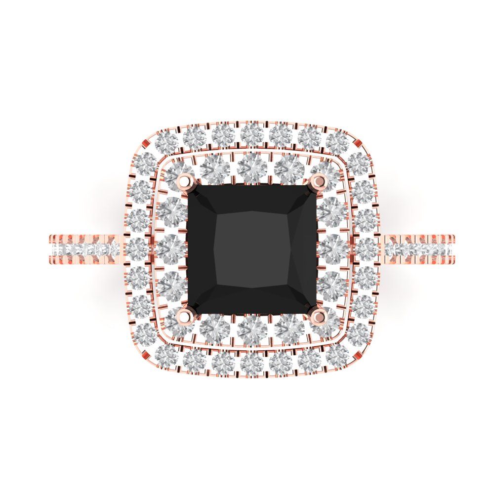 2.07 cttw Natural Onyx Hidden Halo Engagement Ring - Solid Rose Gold (VVS1, Princess Cut,6.5mm)