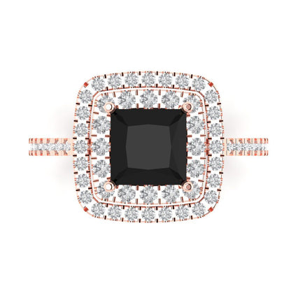 2.07 cttw Natural Onyx Hidden Halo Engagement Ring - Solid Rose Gold (VVS1, Princess Cut,6.5mm)