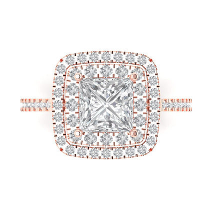 2.07 cttw Zirconia Simulated Diamond Hidden Halo Engagement Ring - Solid Rose Gold (VVS1, Princess Cut,6.5mm)
