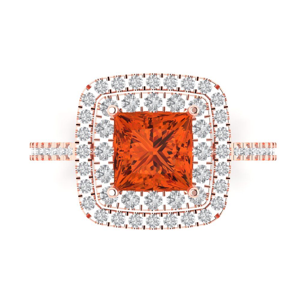 2.07 cttw Zirconia Simulated Red Diamond Hidden Halo Engagement Ring - Solid Rose Gold (VVS1, Princess Cut,6.5mm)