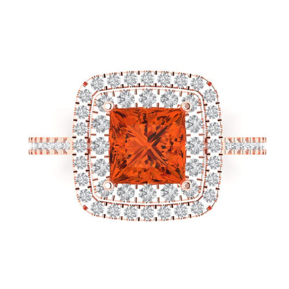 2.07 cttw Zirconia Simulated Red Diamond Hidden Halo Engagement Ring - Solid Rose Gold (VVS1, Princess Cut,6.5mm)