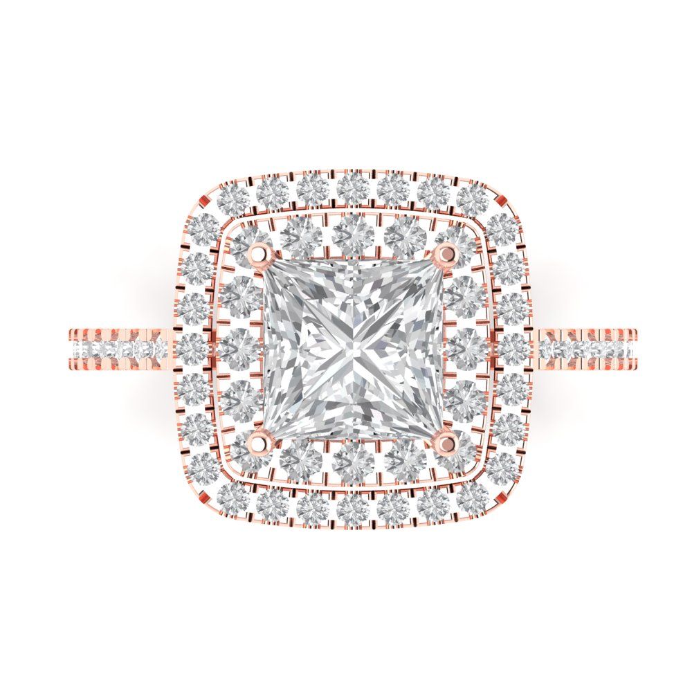 2.07 cttw Moissanite Hidden Halo Engagement Ring - Solid Rose Gold (VVS1, Princess Cut,6.5mm)