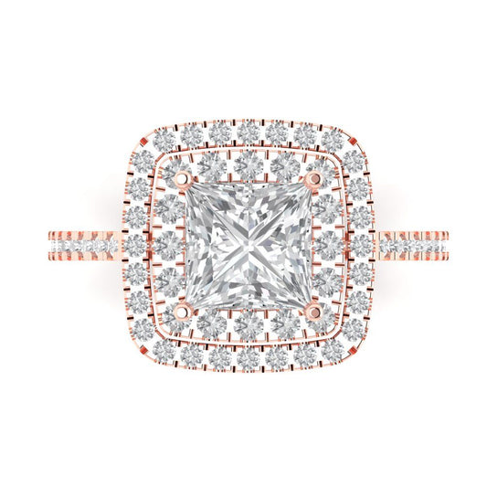 2.07 cttw Moissanite Hidden Halo Engagement Ring - Solid Rose Gold (VVS1, Princess Cut,6.5mm)