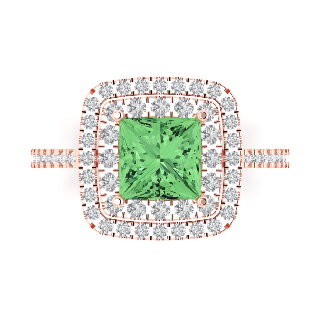 2.07 cttw Zirconia Simulated Green Diamond Hidden Halo Engagement Ring - Solid Rose Gold (VVS1, Princess Cut,6.5mm)