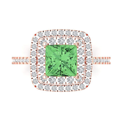 2.07 cttw Zirconia Simulated Green Diamond Hidden Halo Engagement Ring - Solid Rose Gold (VVS1, Princess Cut,6.5mm)