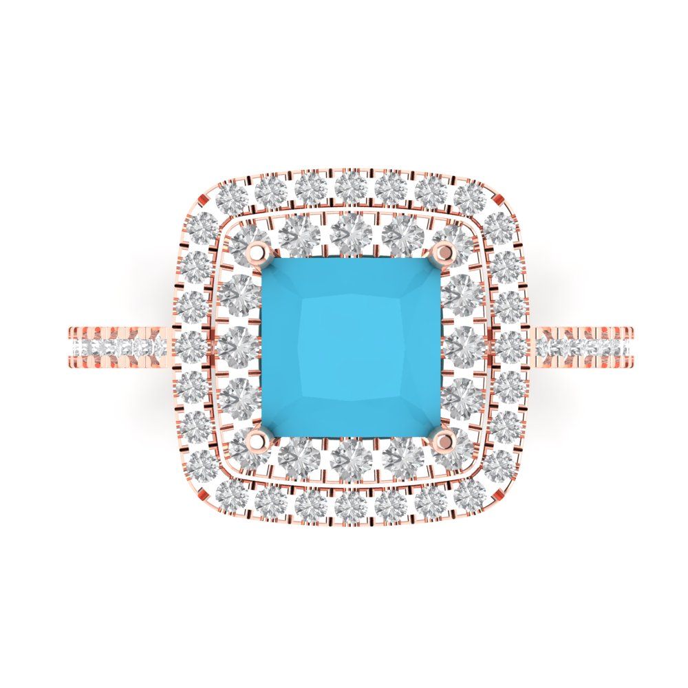 2.07 cttw Simulated Turquoise Hidden Halo Engagement Ring - Solid Rose Gold (VVS1, Princess Cut,6.5mm)