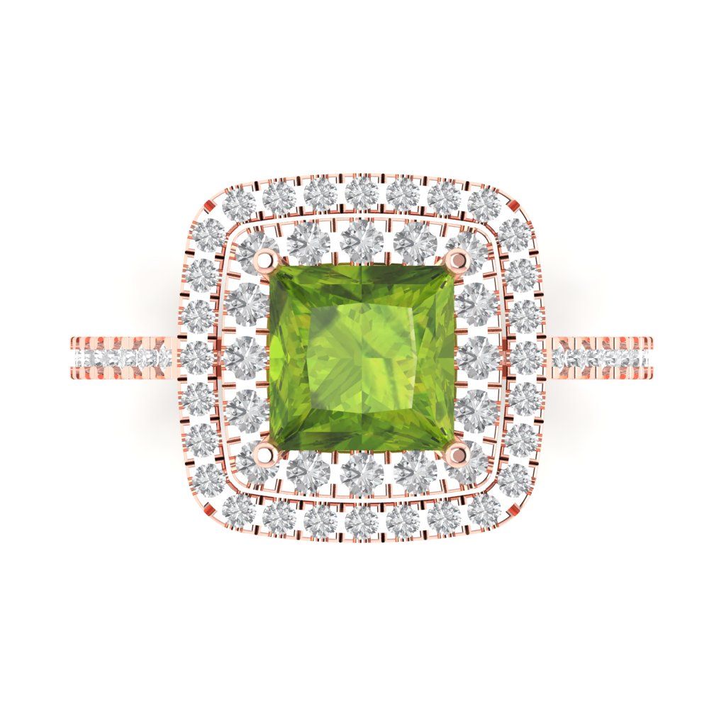 2.07 cttw Natural Peridot Hidden Halo Engagement Ring - Solid Rose Gold (VVS1, Princess Cut,6.5mm)